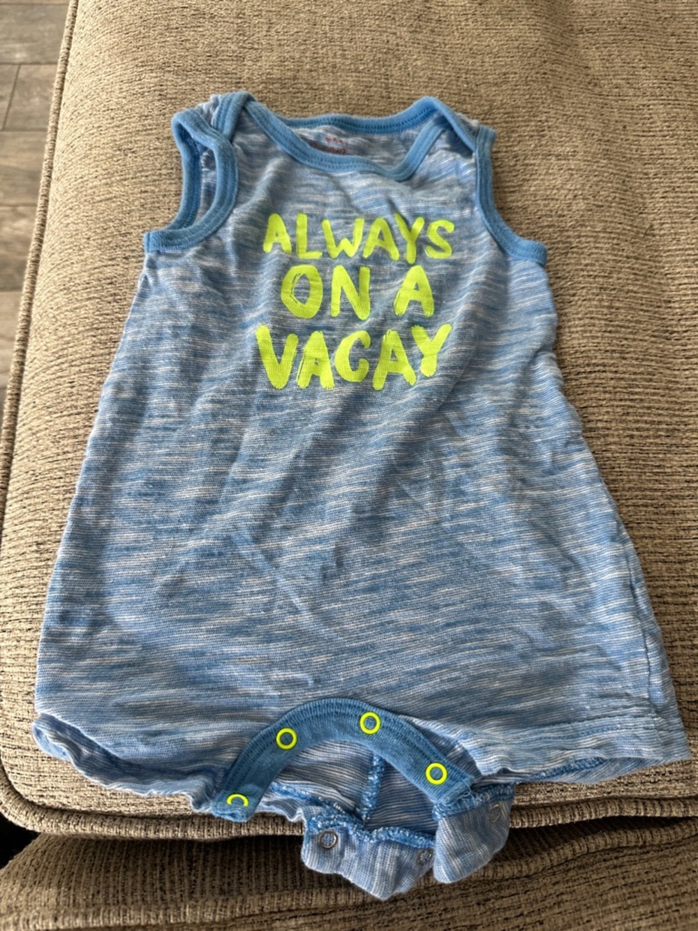 Cat & Jack Blue Sleeveless Romper with Neon Yellow Graphic